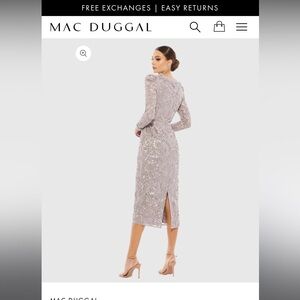 Mac Duggal Cream Long Sleeve Sheath Dress